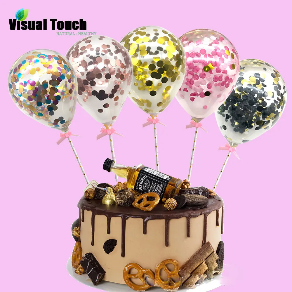 

Visual Touch 5 inch Rose Gold Confetti Balloon Cake Topper Mini Latex Balloon Cake Toppers Cake Wedding Birthday Party Supplies