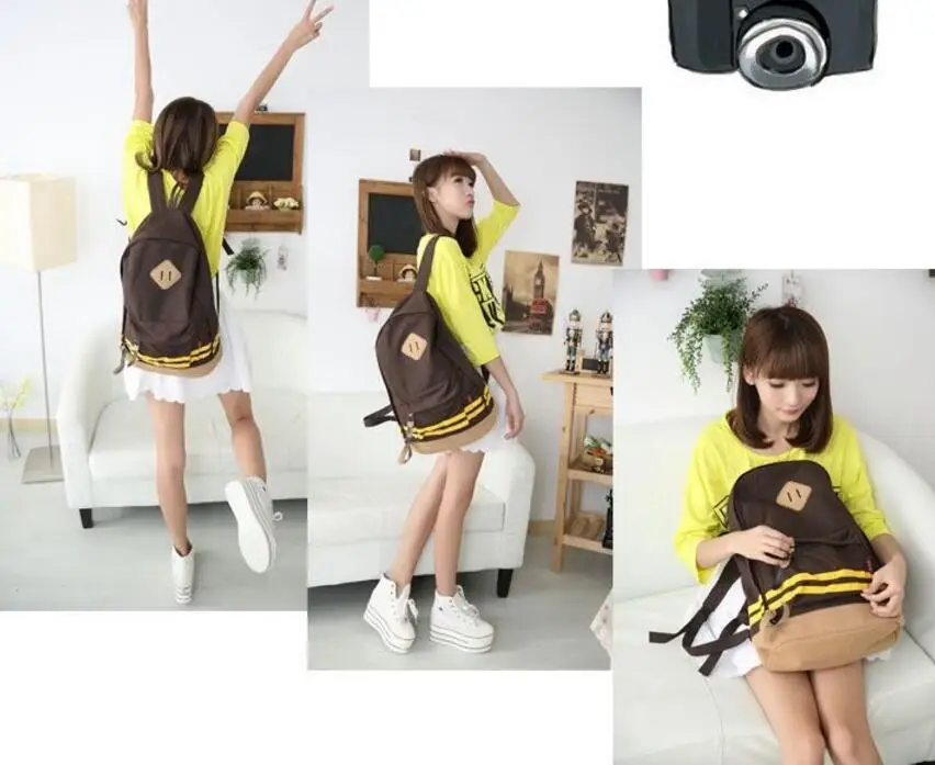 

Hot Discount women canvas striped school backpack Pig nose backpack School Casual Travel Bag Rucksack Teenagers Backpack