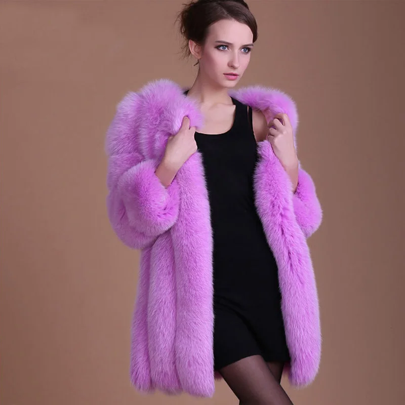 Модное пальто из искусственного лисьего меха, Женское зимнее плотное роскошное меховое пальто средней длины, женская Норковая куртка, пальто FS0316 - Цвет: Лаванда