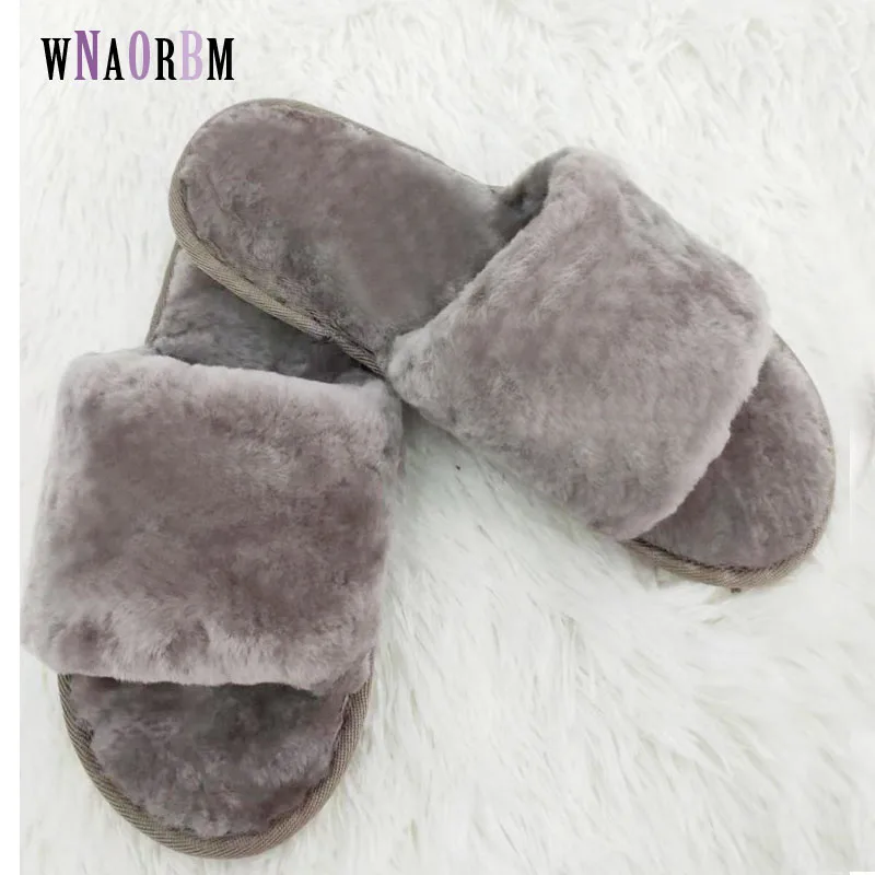 

Winter fashion men's home slippers 100% sheep shearing fur warm shoes ladies slip flat shoes men's fur slippers 36-44