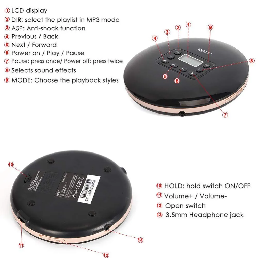 Rechargeable Portable CD Player Personal Compact