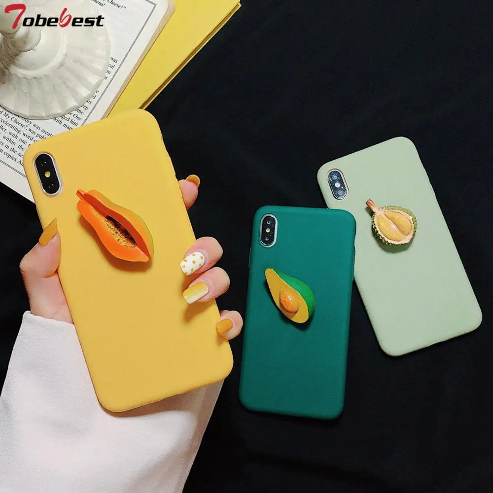 

3D Durian Avocado Papaya Fruit Case for iPhone X XS MAX XR 6 6S 7 8 Plus 8Plus XSMAX Soft Silicone TPU Stand Phone Cases Cover