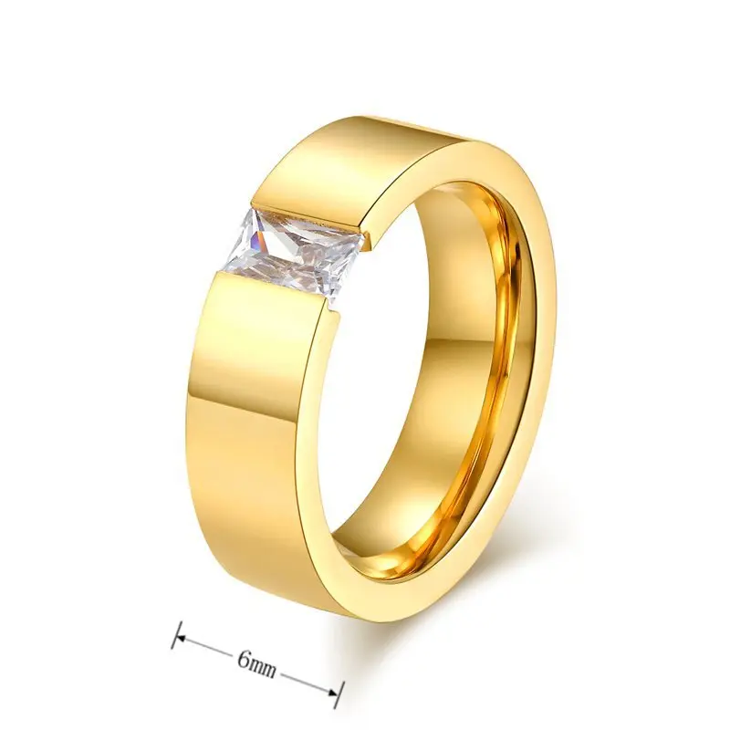 Meaeguet 6MM Wide Stainless Steel Men's Wedding Rings Black/Gold Color Wedding Ring Bijoux Crystal Stone Fashion Anel Jewelry