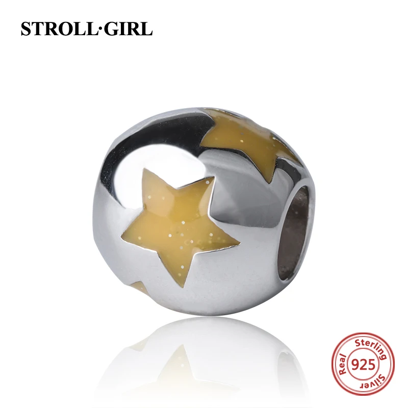 Strollgirl серебро 925 бусы с синий цвет Звезда Эмаль Талисманы DIY Бусины Fit Аутентичные Pandora Браслеты изготовления ювелирных изделий подарки