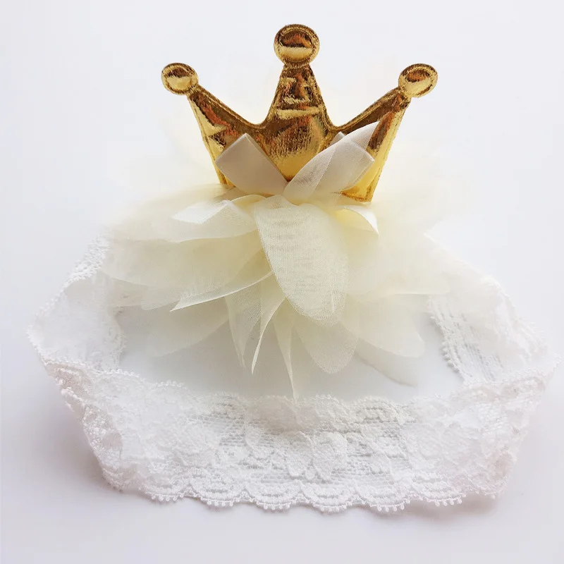 

New Pink Elastic Hair Band Kids Hair Accessories And Beige Crown Flowers Hairbands Girls Headwear Children Headbands