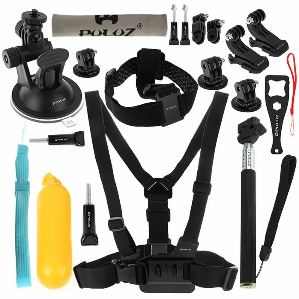 Action Camera Accessories Set 20 in 1 Gopro Accessories Kit Mounts Chest Belt Head Strap for GoPro HERO4 Session / 4/3 + / 3/2/1