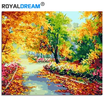 

ROYALDREAM Maple Leaf Park Landscape DIY Painting By Numbers Kit Paint On Canvas Painting Calligraphy For Home Decor