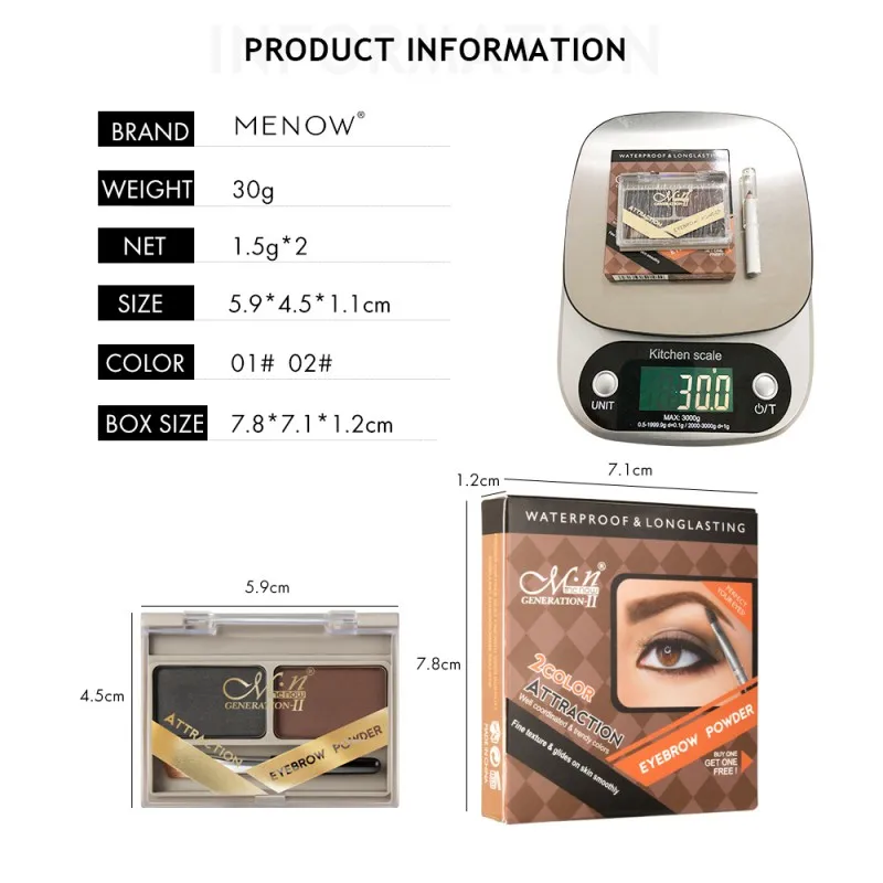 1PC Eye Brow Enhancer Professional Waterproof Makeup Eye Shadow 2 Color Eyebrow Powder Palette Cosmetic