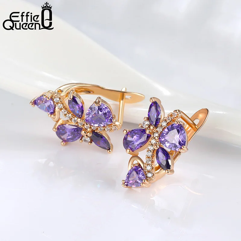 Effie queen 5 цветов Кристалл серьги для девочек Bijoux золотой цвет серьги-гвоздики для женщин Свадебные ювелирные изделия оптом DDE56 - Окраска металла: Purple cz