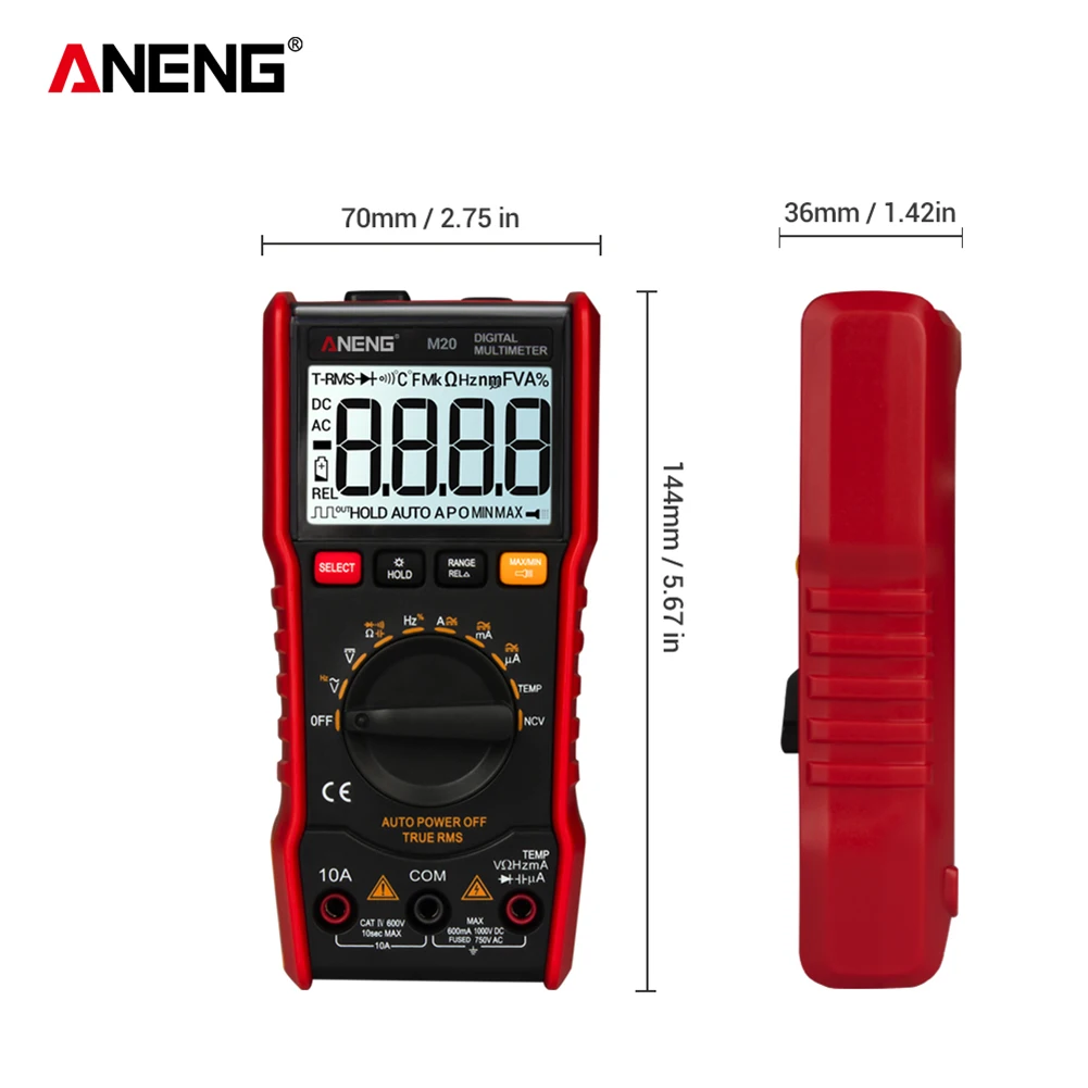 ANENG M20 Цифровой мультиметр 6000 отсчетов Авто Диапазон с подсветкой AC/DC Амперметр Вольтметр Ом True-RMS Транзистор тестер