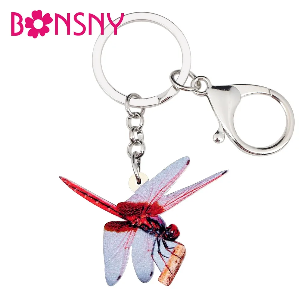 Bonsny акриловый мультяшный красный стрекоза насекомое брелки держатель милые