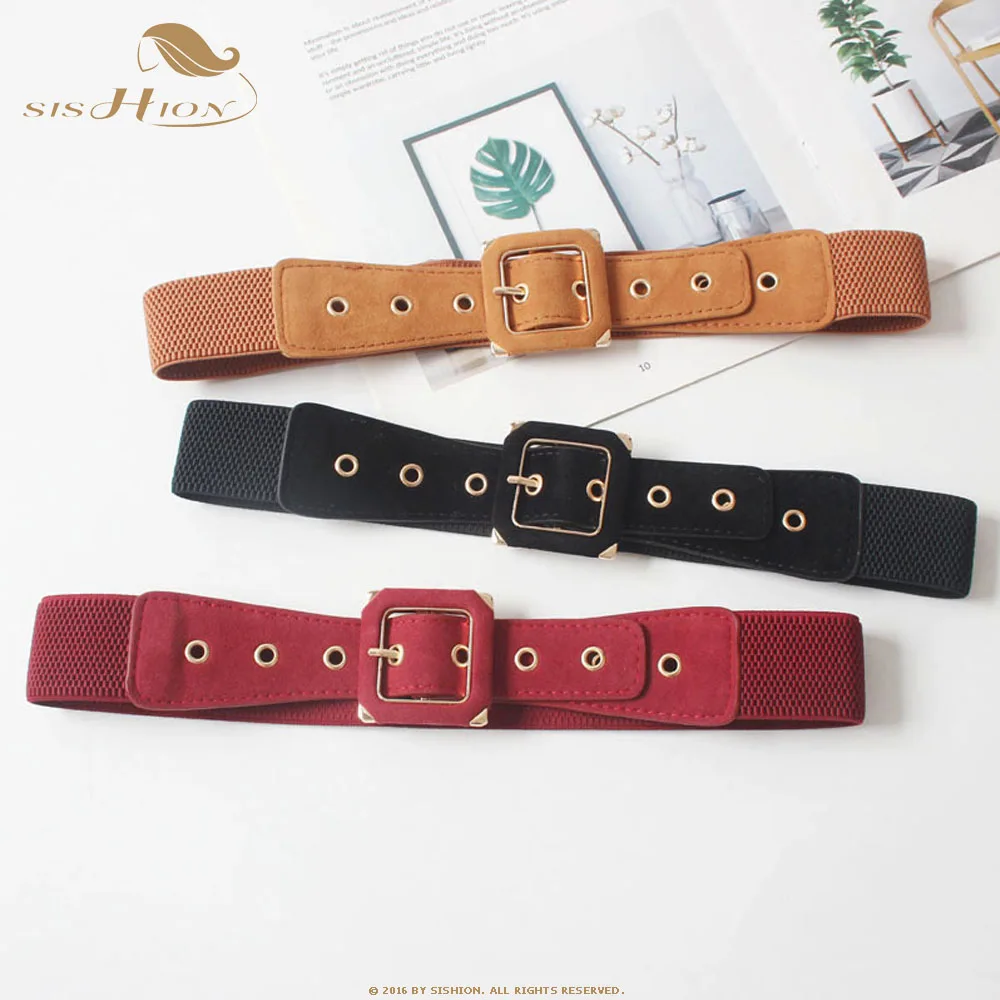 

SISHION Women 50s Elastic Stretchy Retro Waist Cinch Belt VB0044 Black Camel Wine Red Skinny Belt for Dresses Ladies Waist Belt