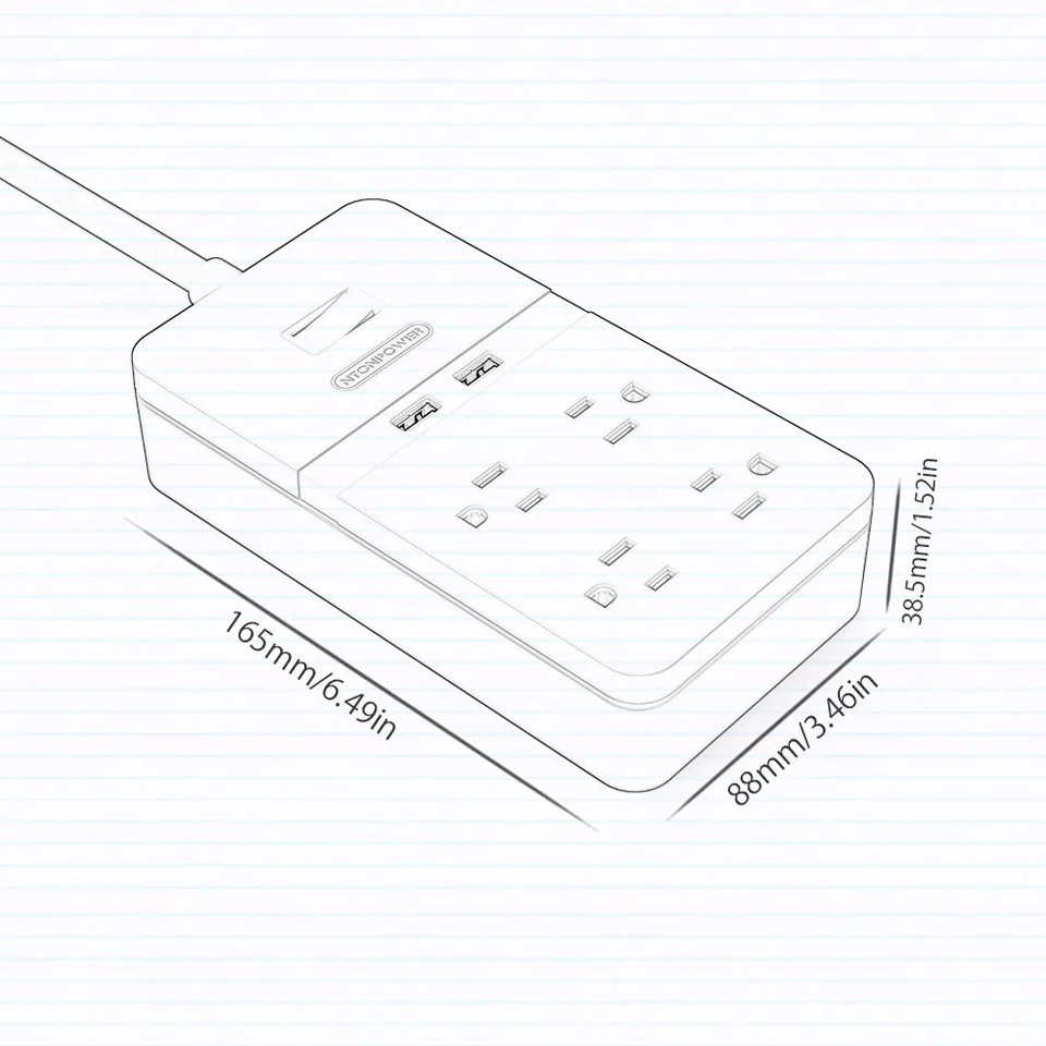 NTONPOWER FPC USB Power Extension Socket Surge Protector  (7)