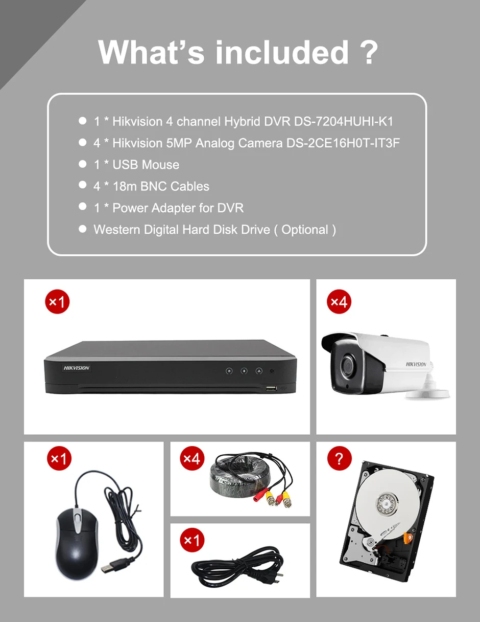 Hikvision 4CH DVR KIT 4 канала наблюдения видео Регистраторы DS-7204HUHI-K1 5MP пуля аналоговая камера для безопасности DS-2CE16H0T-IT3F