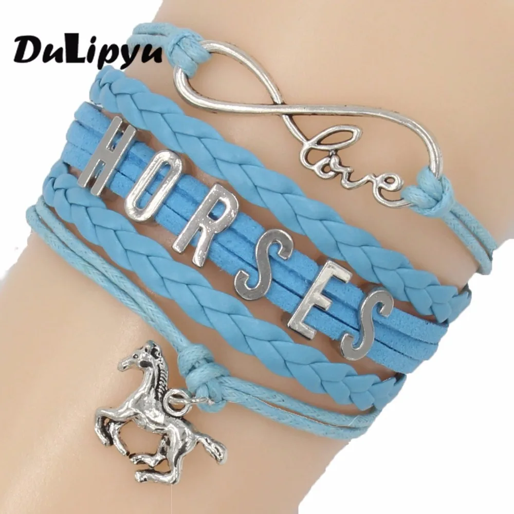 

Drop Shipping Infinity Horse charm bracelet rope Suede Leather Wrap bracelets & bangles best gift for men women jewelry yn25