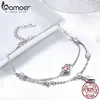 BAMOER Romantic New 925 Sterling Silver Sweet Heart Pink CZ Double Layers Bracelets for Women Sterling Silver Jewelry SCB090 ► Photo 3/6