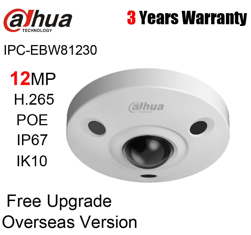 

Dahua IPC-EBW81230 12MP Ultra Panoramic IR Network Fisheye Camera IP67 IR 10m SD Card Slot with POE DH-IPC-EBW81230 With Logo