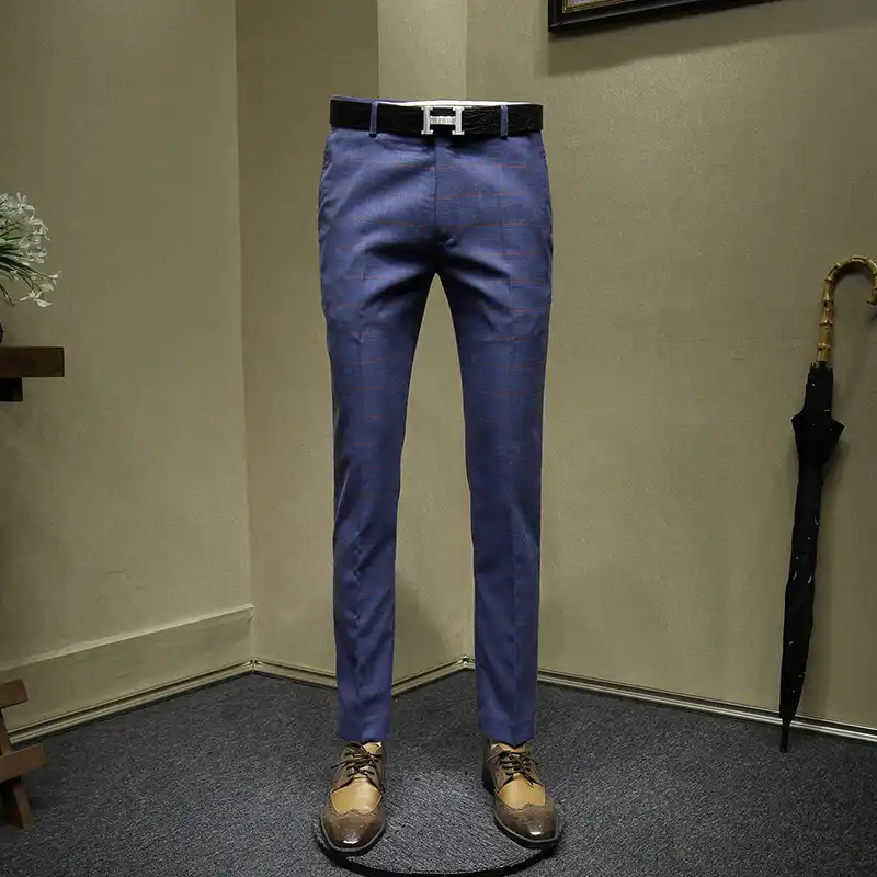 Pantalones De Vestir Para Hombre Slim Fit Azul Gris Hombres Formal