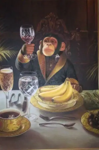 

Art oil painting:Animal monkey drink with fruit 24x36"
