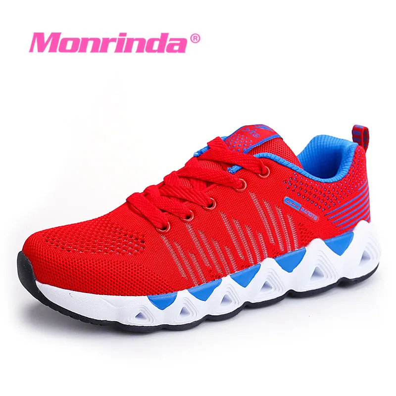 2018 Summer Women's Sports Running Sneakers Breathable Mesh Vamp Lace Up Red Athletic Shoes