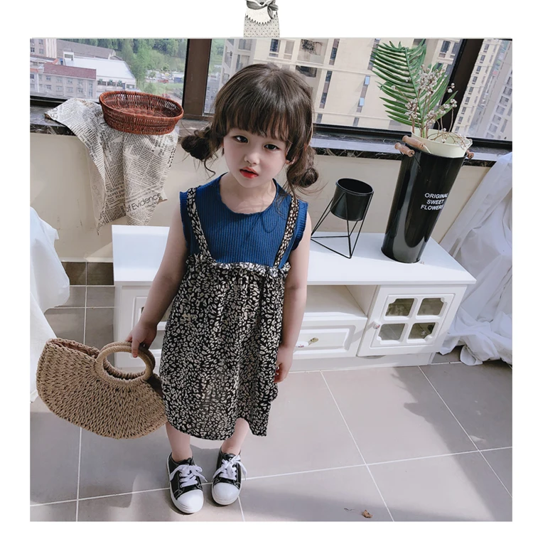 

2019 New Summer Item Girl One Piece Leopad Dress TwO Colors