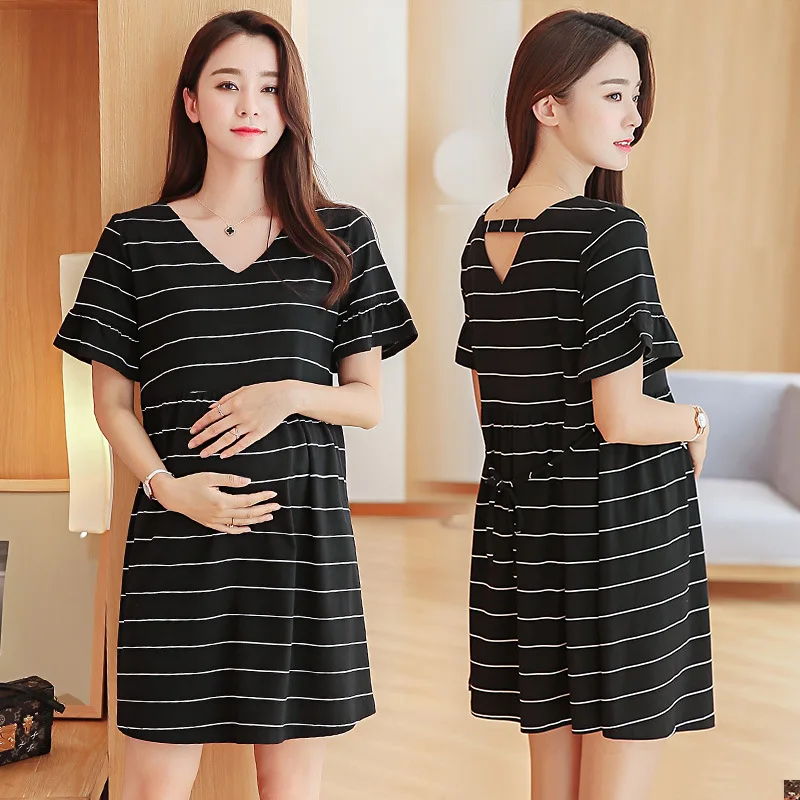 Z041 Women Long Dresses Maternity Nursing Dress for Pregnant Women