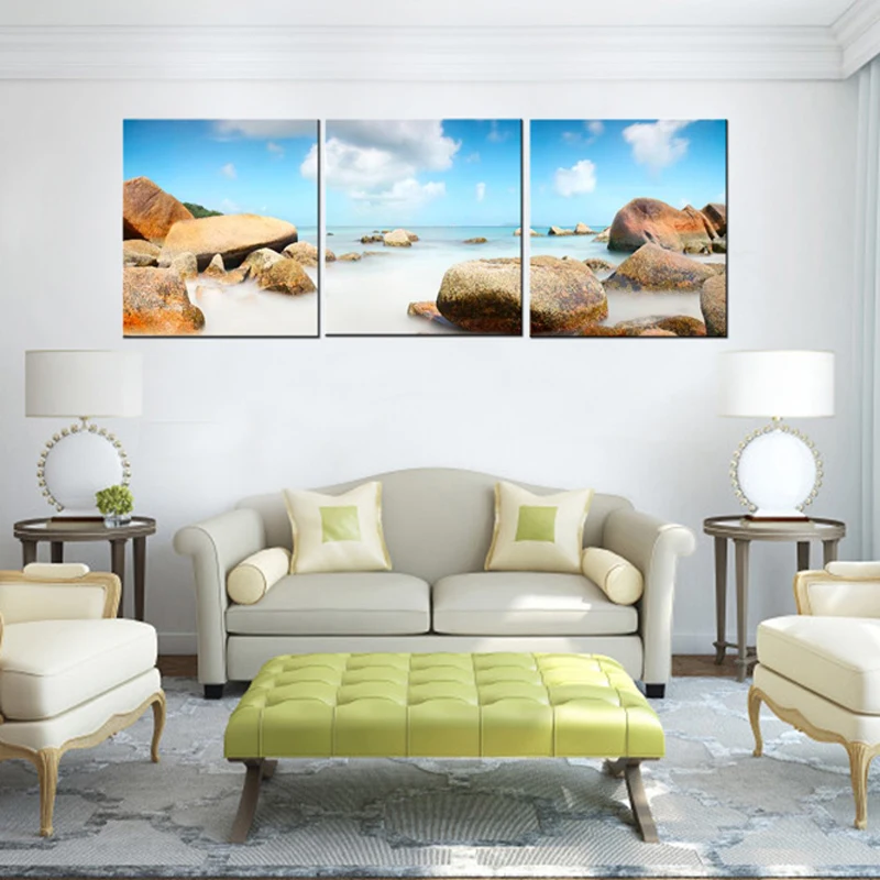 

3Panel Landscape Canvas Panting Stone Cloud Sea Print on Canvas Modern Art Wall Modular Pictures Decorative Sofa Cuadros Decor