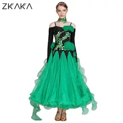 Платье ZKAKA с круглым вырезом и длинными рукавами для выступлений со стразами и бархатным дизайном