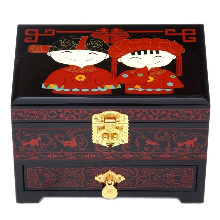 Деревянной лакированной посуды 21*14*8 см китайский классический, ручной работы черная коробка вышивка пион 2 слоя шкатулка