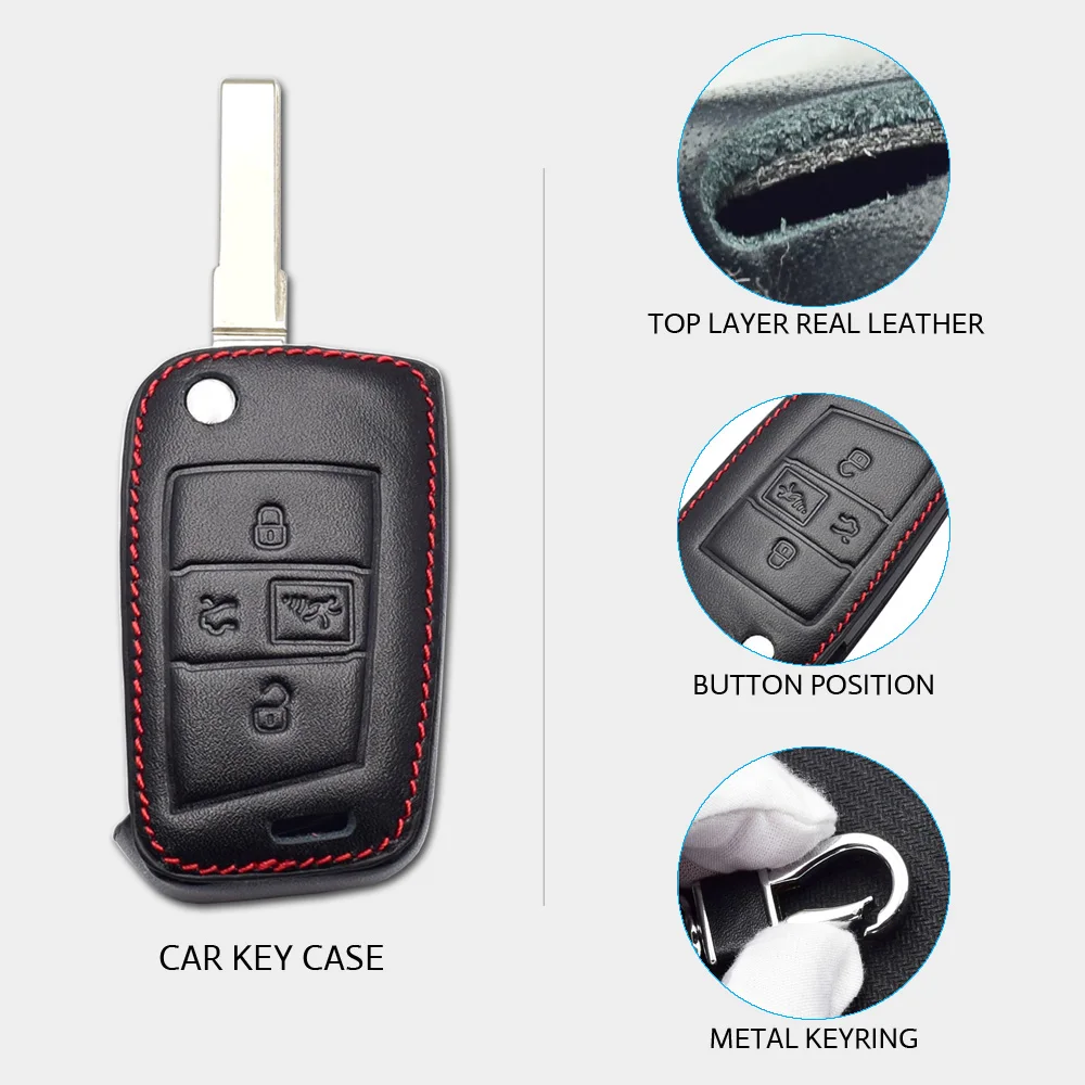 ATOBABI Genuine Leather Flip Car Key Case For VW Volkswagen MK7 Golf 7 GTI 2017 2018 4 Buttons Folding Keychain Remote Fob Cover