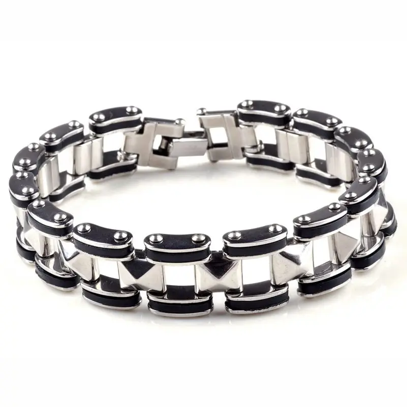 AOMU Модные мужские резиновые браслеты-цепочки из нержавеющей стали, ювелирные изделия, Браслет-манжета, высокое качество, Rock Man Pulseiras - Окраска металла: 14