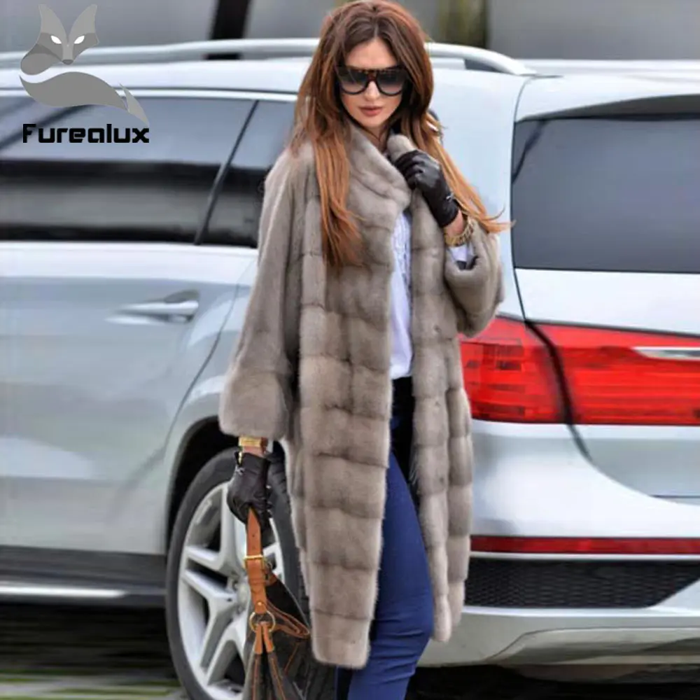 

Furealux Real Mink Fur Jacket Stand Collar Natural Mink Fur Coats Fashion Genuine Fur Jacket outerwear lady luxury Coats