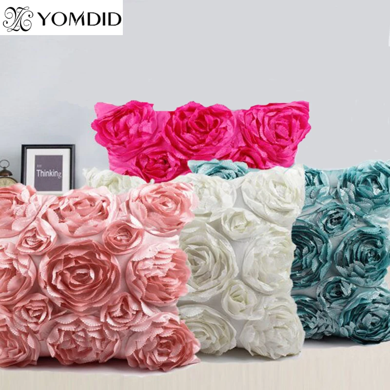 Romantic Solid 3D Rose Raise Ribbon Home Deco Sofa Bed Cushion Cover Pillow Case 
