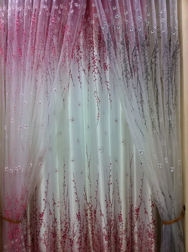 Wholesale Peach Flowers Embroidery Tulle Sheet Curtains Drapes