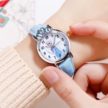 

Disney brand children girls wristwatch quartz leather waterproof child watch girl Cartoon Frozen Children's Watches