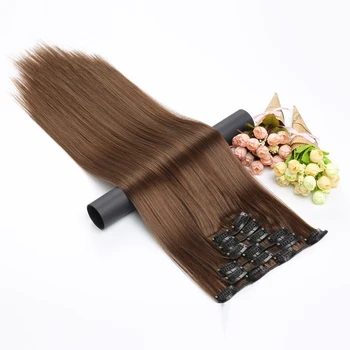 

MERISI HAIR 54CM Long Straight Hair Extension 6 pcs/set 16 Clips 15color Heat Resistant Synthetic Hairpieces False Hair Pieces