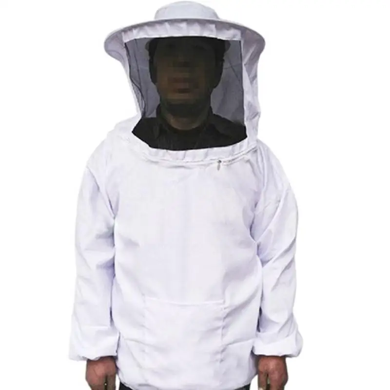 Профессиональный Пчеловодство пиджак пальто тянуть за защитный костюм пчелы Костюмы халат с вуалью- Размеры(синий - Цвет: Белый