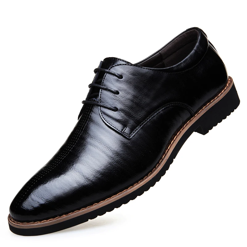 

2019 Black Lace Up Men Genuine Split Leather Men Wedding Brogue Formal Dress Shoes Party Office Brown Oxford Shoes DA028