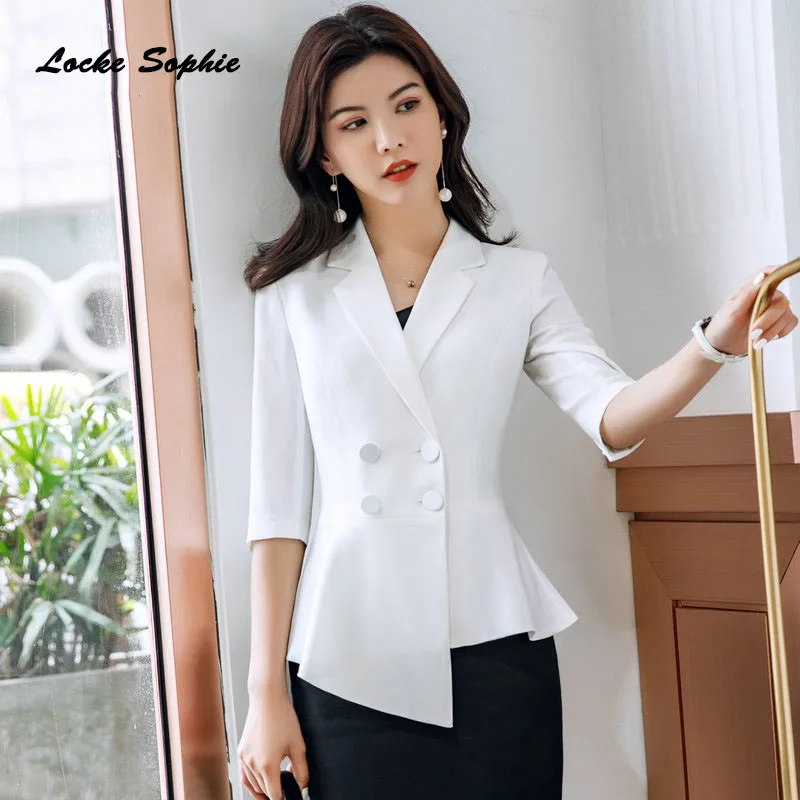 1pcs Women Blazers coats 2019 Summer cotton blend Splicing irregular Small Suits jackets ladies Skinny Blazers Suits coats Girls