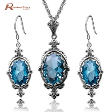 Африканская бижутерия набор синий горный хрусталь Настоящее серебро 925 проба Дубаи индийские свадебные серьги Кулон Ювелирные наборы женский подарок