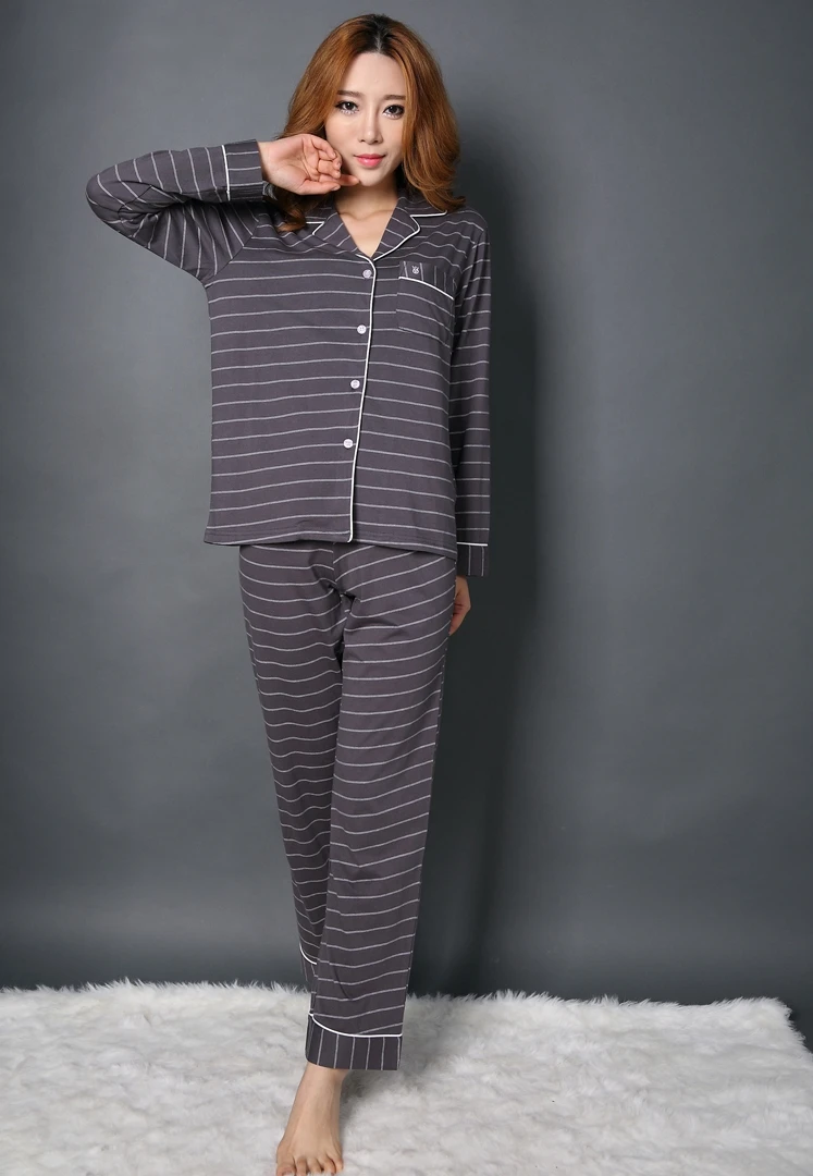 Top quality !!Autumn Cotton Pajama For Womens Pyjamas Homme Lounge Sleepwear Nightwear 2pcs Sets