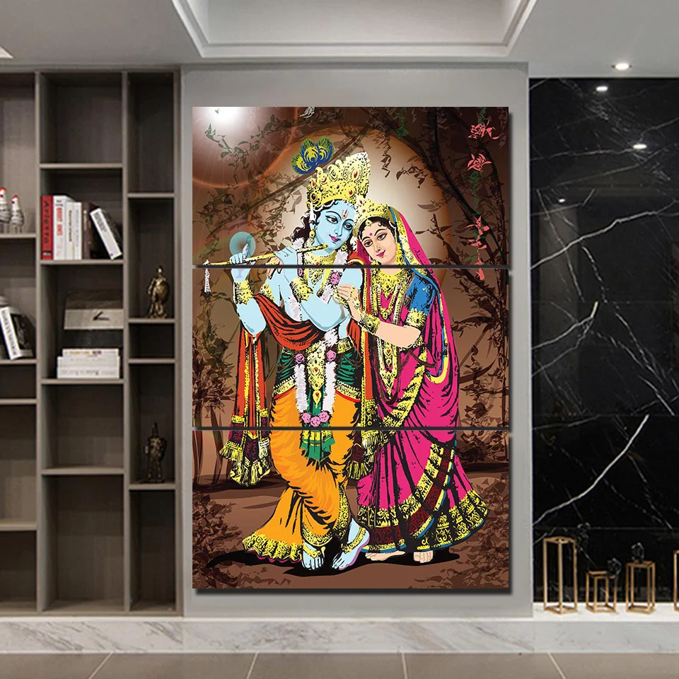 

3 pcs Lord Krishna & Goddess Radha Canvas Painting wall Art home decor unframed