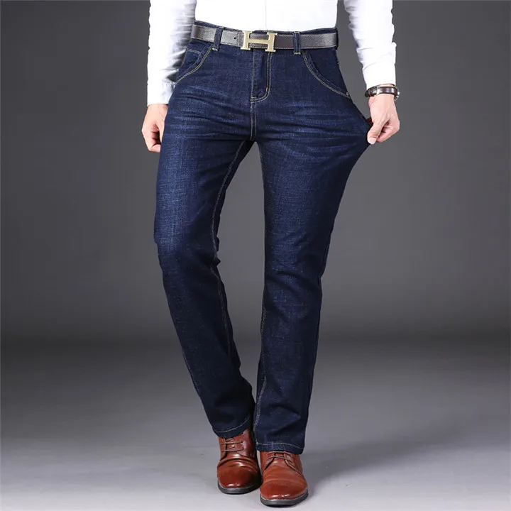 Бренд VROKINO,, мужские брюки, джинсы, Бизнес Стиль, для отдыха, облегающие, эластичные, прямые джинсы, мужские, синие, черные, брюки, 42, 44 - Цвет: Navy blue