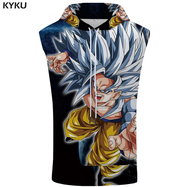 KYKU Dragon Ball Z Sleeveless Hoodie Goku Shirt Starry Sky Singlets Rock Stringer 3D Bodybuilding Summer Mens Clothing Casual
