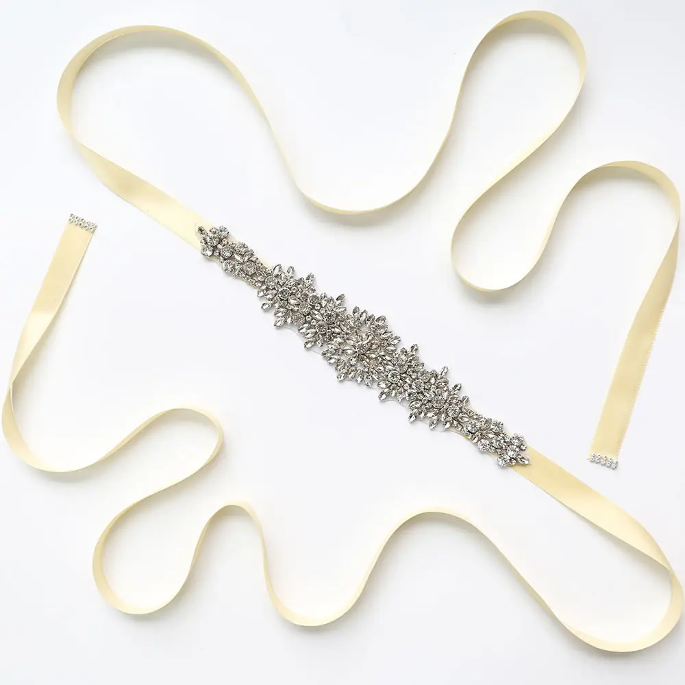 Вечернее платье пояс розовый белый цвет слоновой кости ручной работы прибитые ремни Кристалл Стразы Лента Серебро роскошный свадебный пояс невесты пояс - Цвет: Шампанское