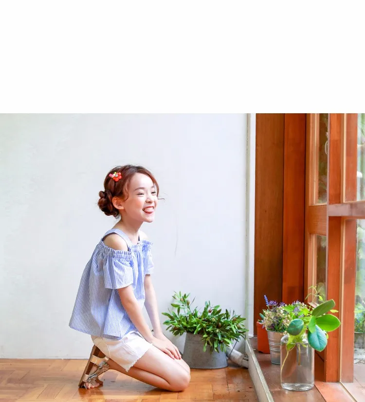 blue striped baby teenage girls shirts princess off shoulder loose cute teenage shirts Korean style spring summer autumn tops (16)