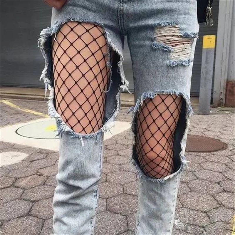 

Sexy Women Fashion Black Big Mesh Fishnet Net Pattern Pantyhose Long Stockings
