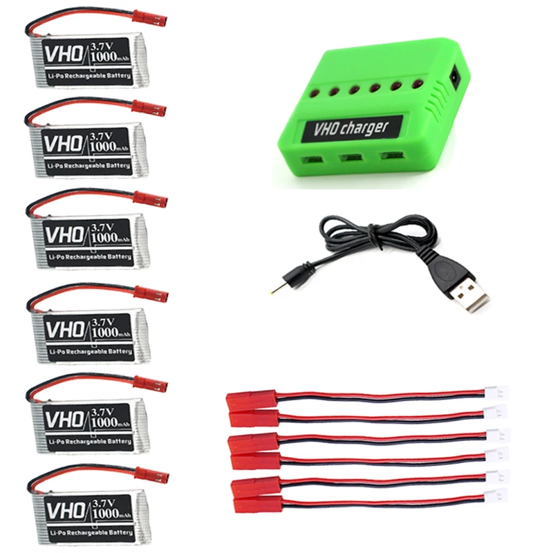 

6pcs 3.7v 1000mah lipo battery JST and 6 in 1charger with plug for Syma X5SW X5SC X5S X5SC-1 JJRC H11C H11D H11WH HQ898 rc Part