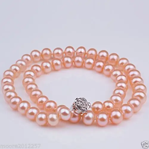 

FREE SHIPPING HOT sell new Style >>>> 8-9mm genuine Pink Fresh water Pearls Necklace 18