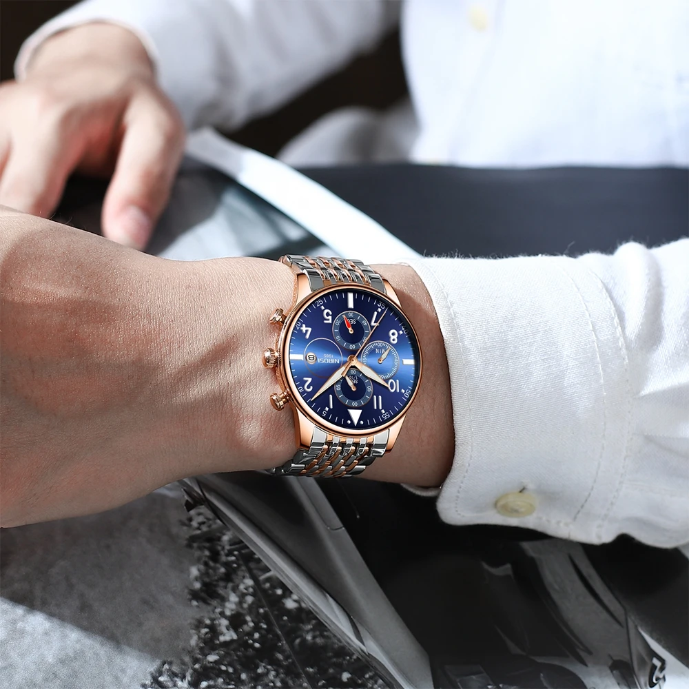 NIBOSI мужские s часы лучший бренд класса люкс мужские часы военные спортивные наручные часы кварцевые наручные часы золотые стальные Erkek Saat Relogio Masculino